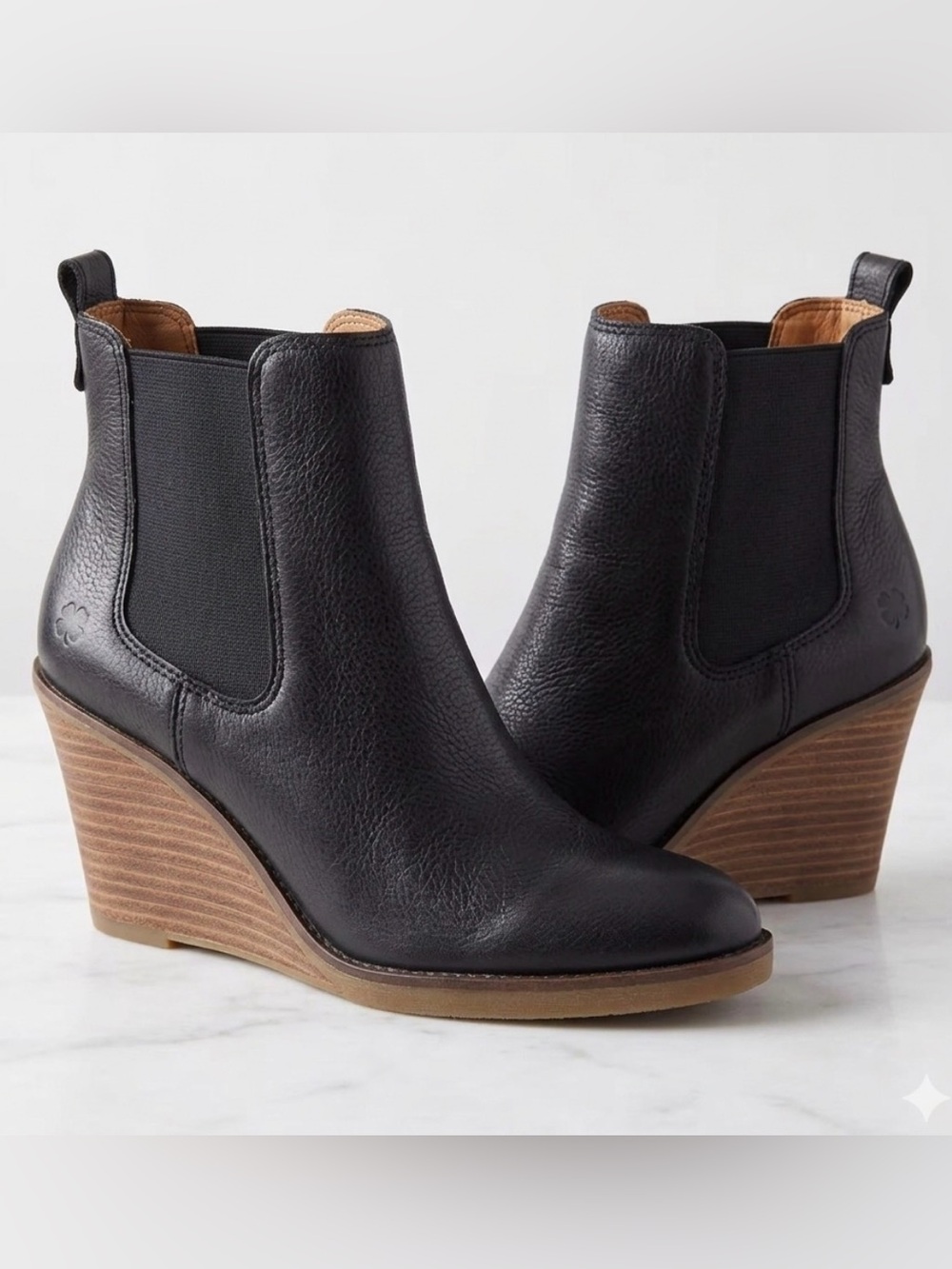 Lucky Brand Black Leather Wedge Chelsea Booties